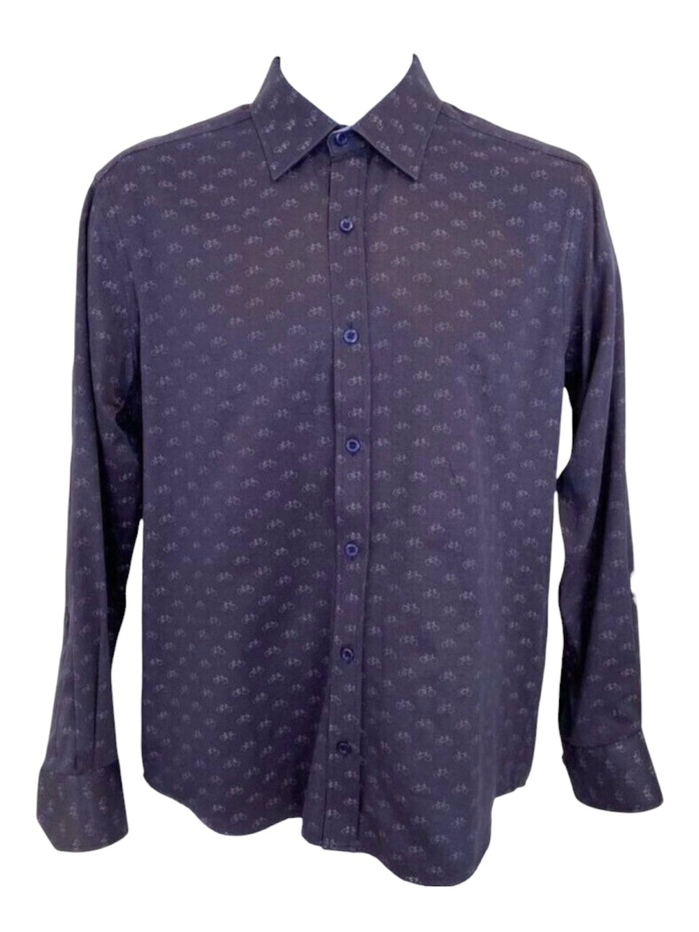 Sugar Mens Long Sleeve Bicycle Print Button-Up Shirt 100% cotton Small